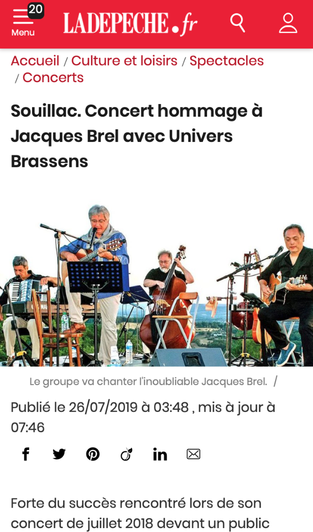 La Dépêche - Souillac. Concert hommage à Jacques Brel avec Univers Brassens