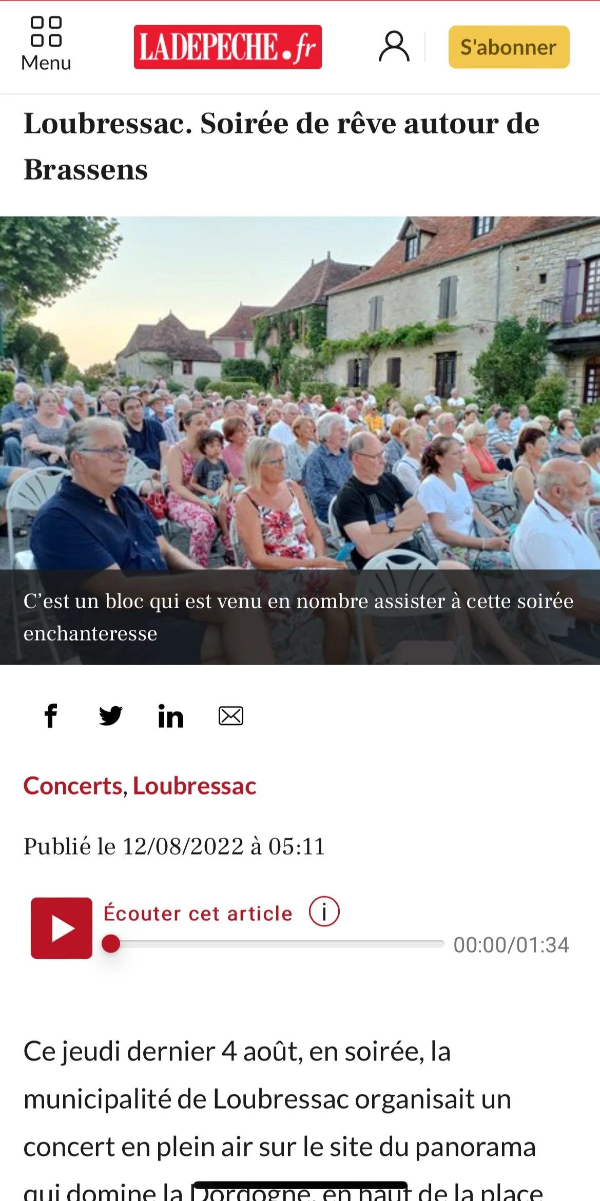 La Dépêche - Loubressac. Soirée de rêve autour de Brassens