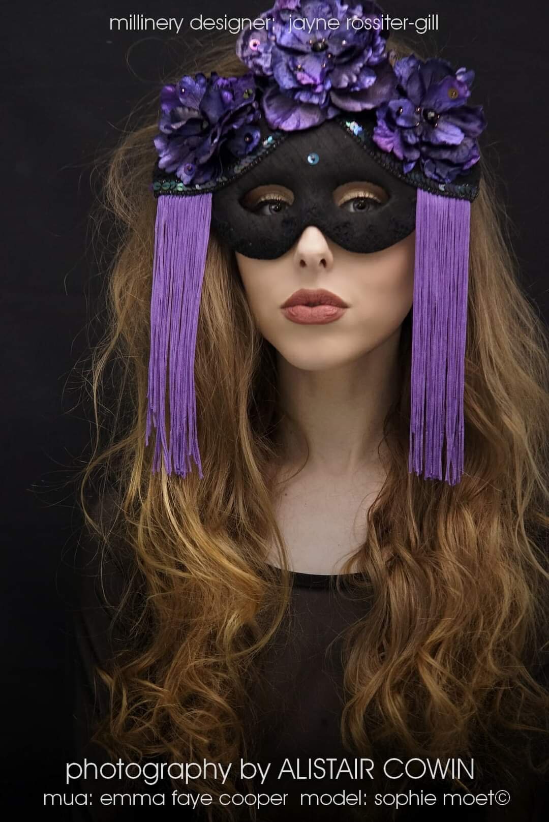 'Kenzo' Oriental Mask. Purple fringing and matching flowers. 