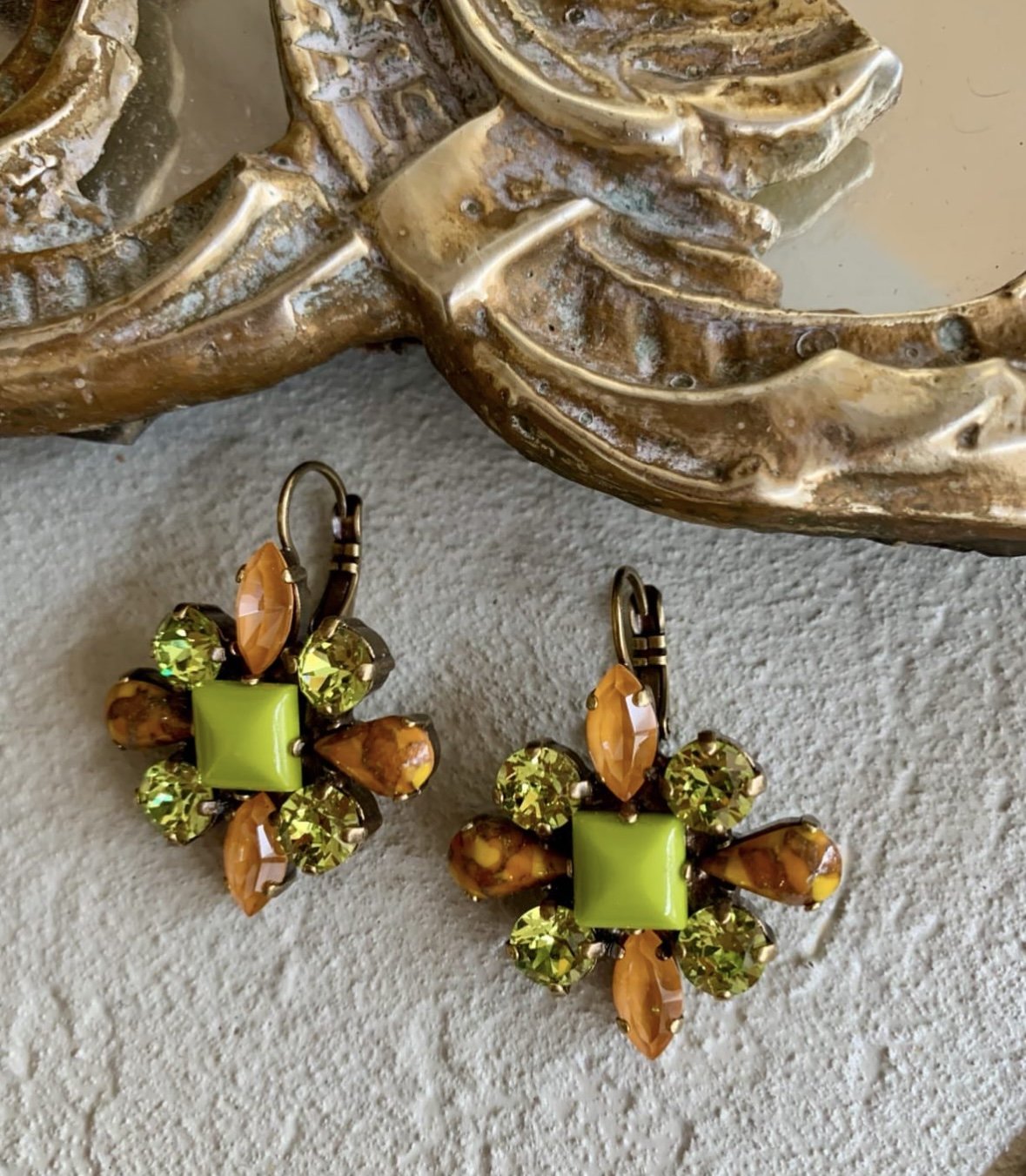 Artwear Dimitriadis Vanessa vintage style orange lime drop earrings