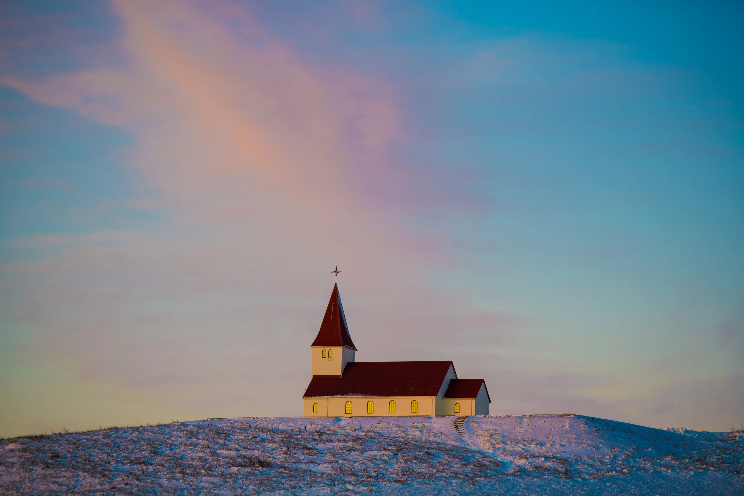 Evening Light At Myrdal Church, Vik, Iceland