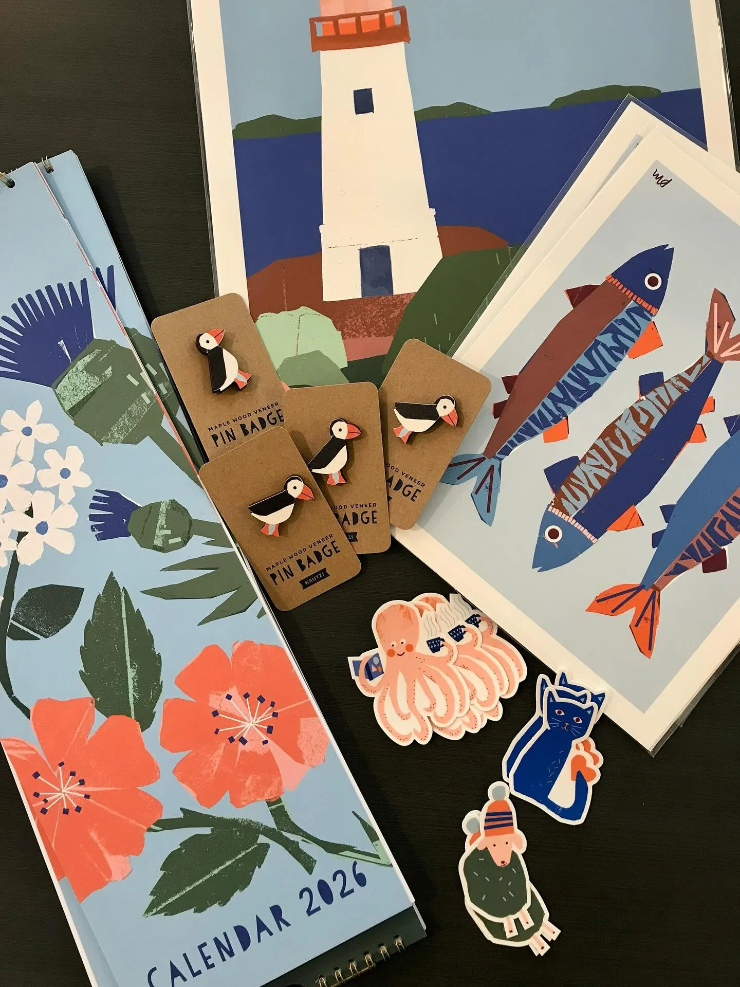 Newly arrived: 2026 calendars, prints, pins and stickers in the charming style of @thekautzishop