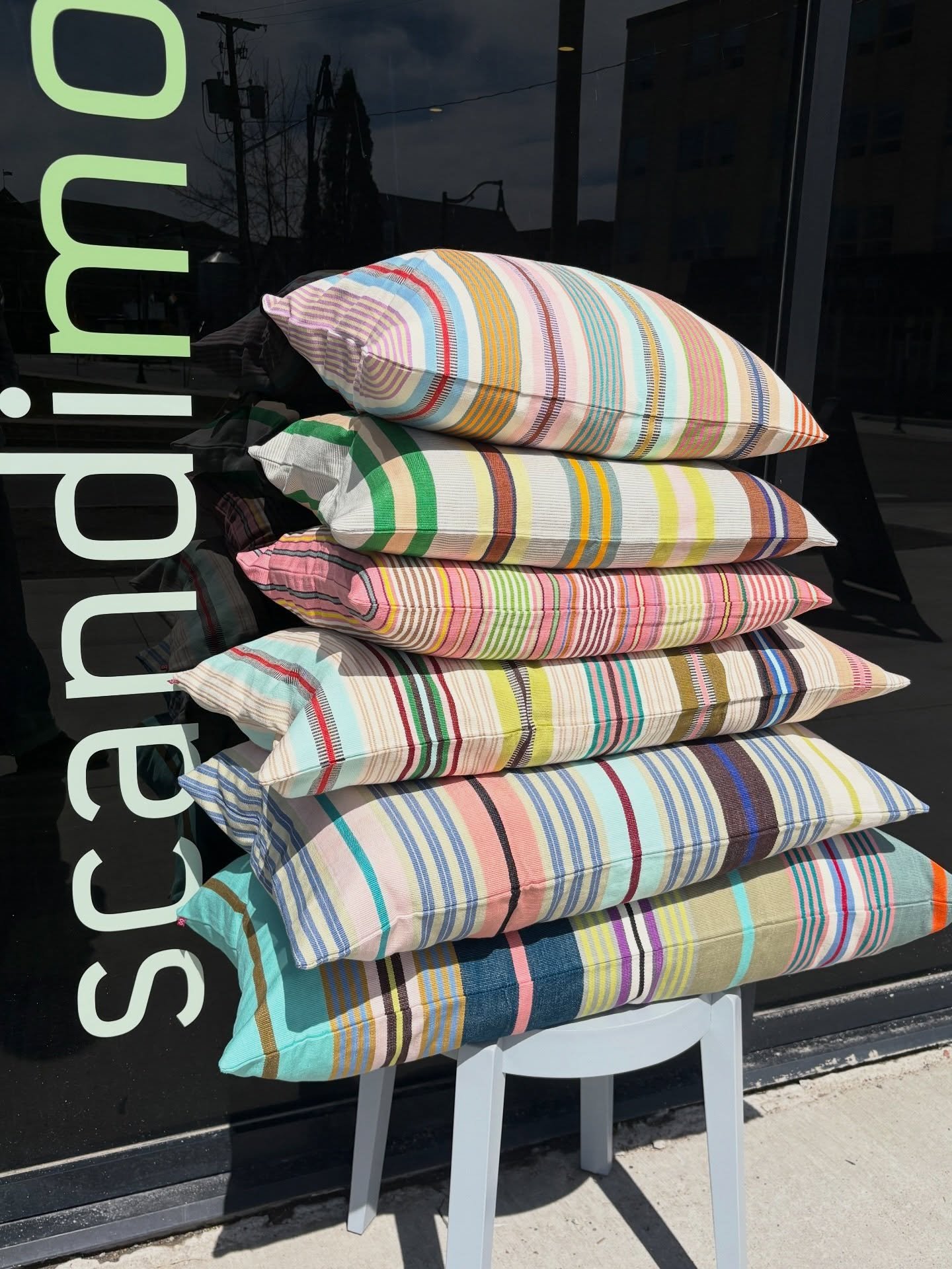 A new lot of striped cushions have arrived in time for a fun and colourful summer mood. Mix and match! Available on our webshop and in-store.