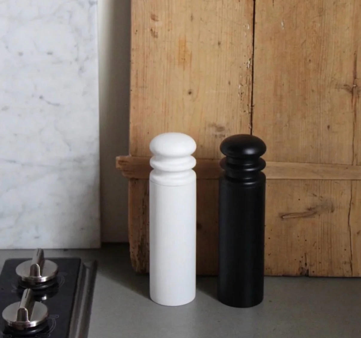 Restock of the best salt &amp; pepper mills there is. Painted birch wood, 20 cm tall, ceramic mechanism. This handsome pair is available in-store and on our webshop. Made in Sweden.