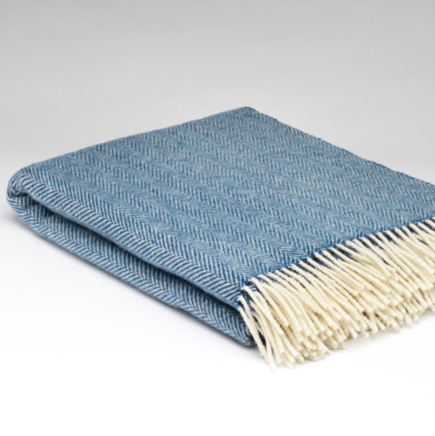 Herringbone Merino Wool Throw : Sky