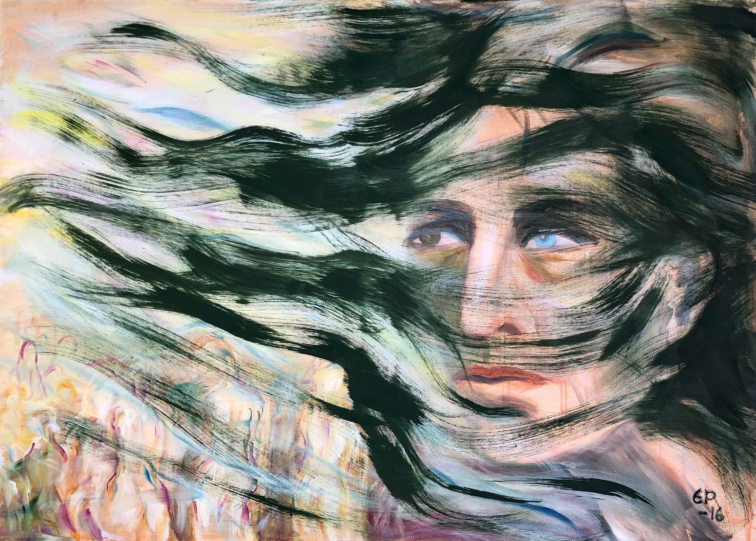  WHEN THE WIND BLOWS, 2016, acrylic and oil, 50x70cm 
