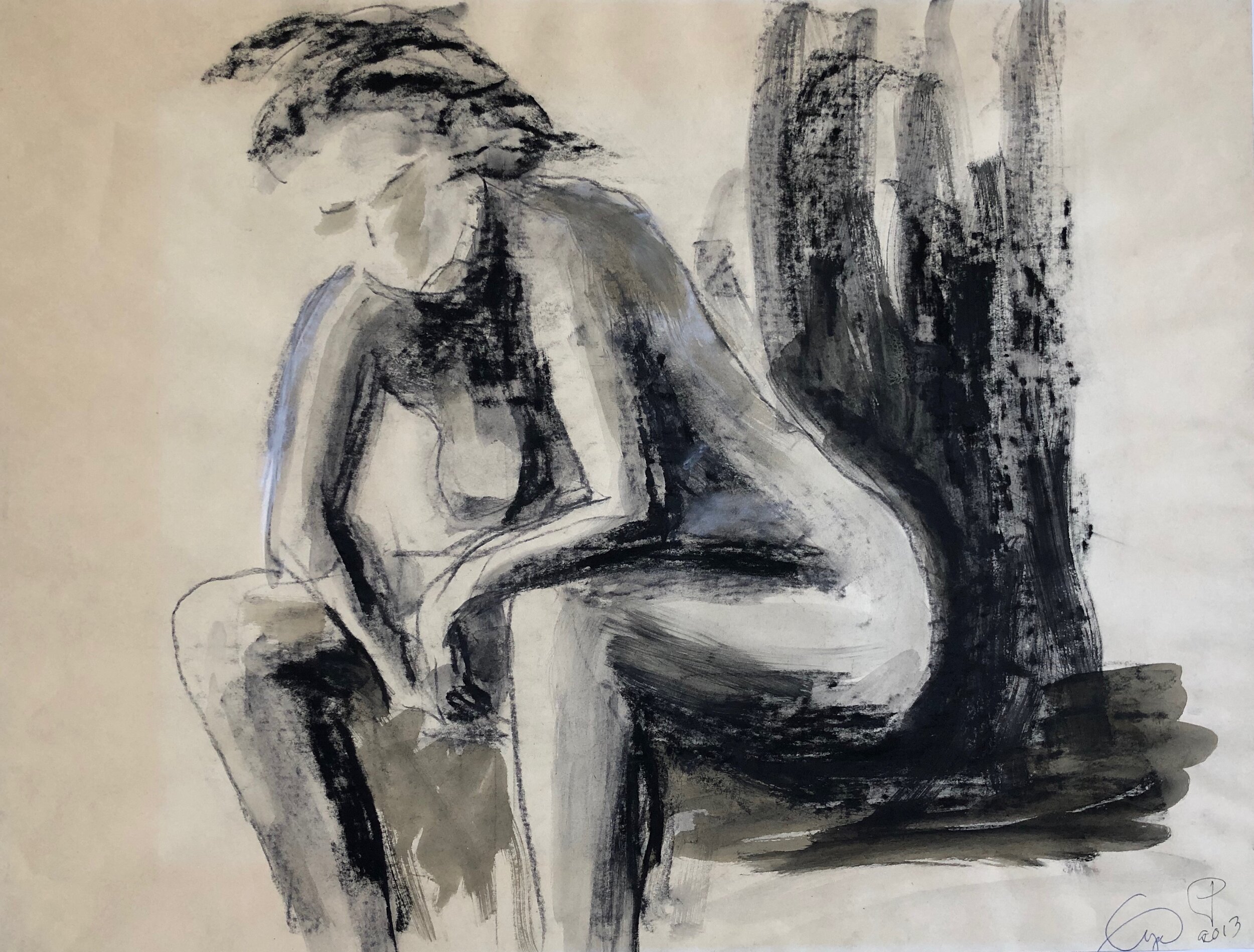  SAUNA 2, 2013, charcoal on paper, 50x65cm 