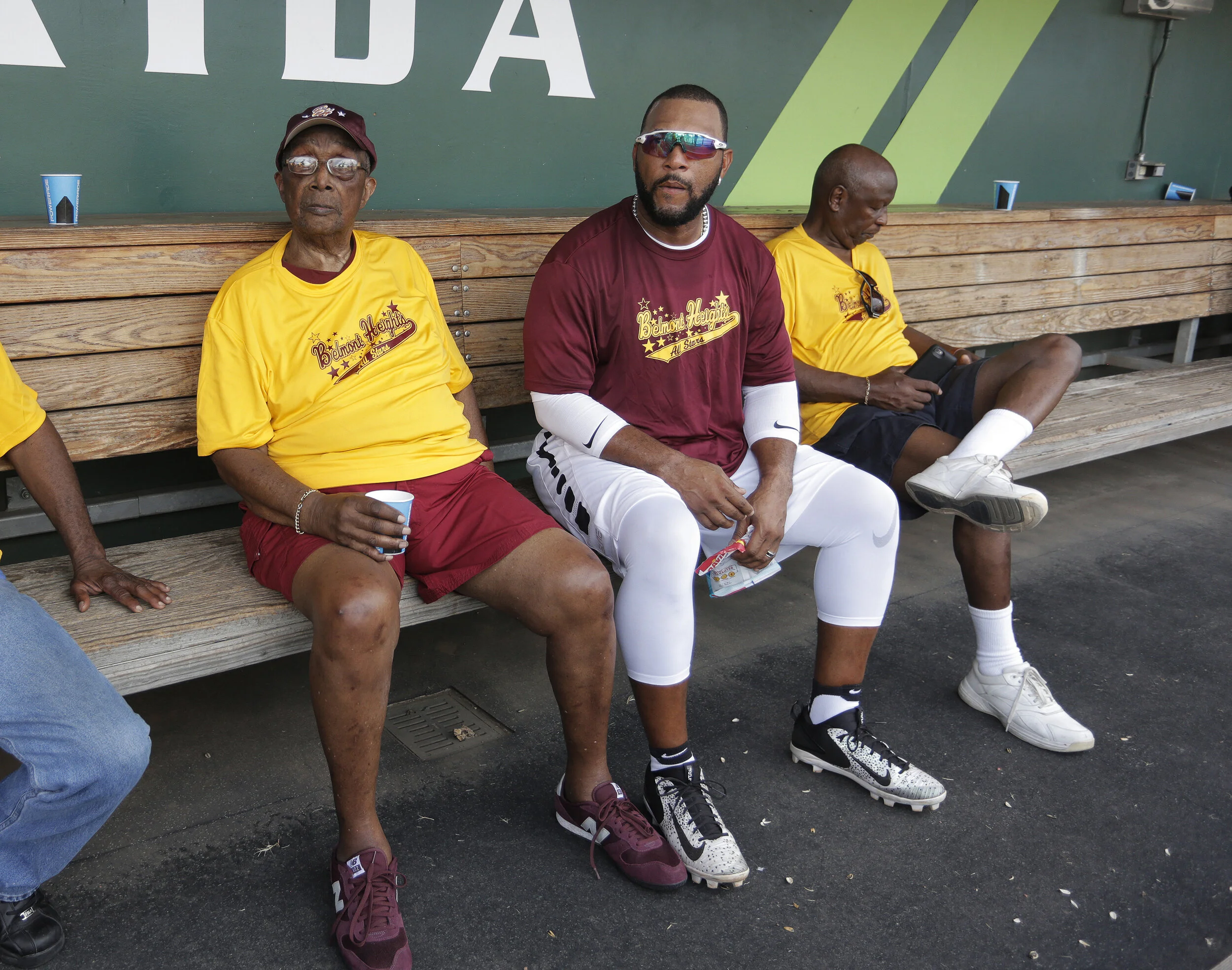  Former Hillsborough High baseball coach, Billy Reed, left, and Gary Sheffield hangout in the dugout during the Legends &amp; Celebrity Allstar Softball Classic. Former players and coaches from the Belmont Heights Little League program in the Belmont