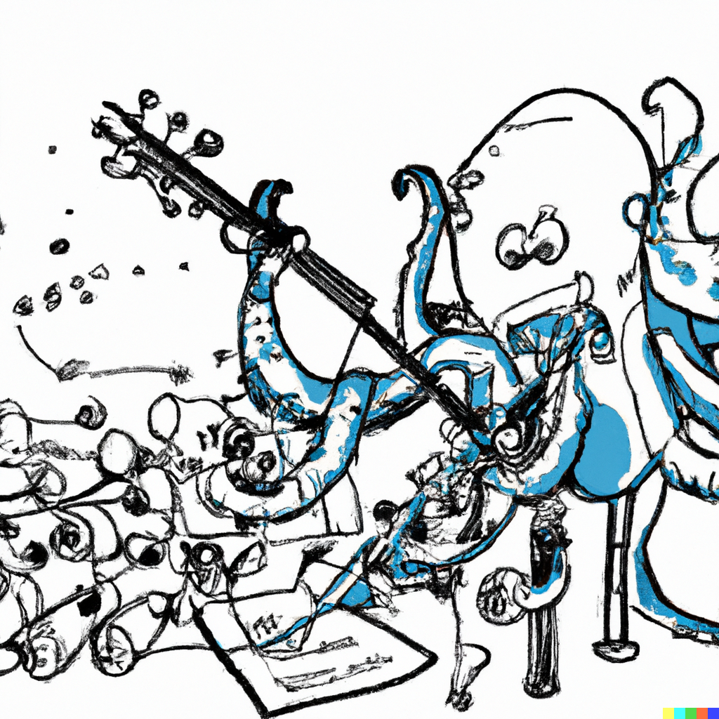 DALL·E 2022-07-31 00.40.50 - A drunk octopus trying to perform music on instruments designed and built by Harry Partch.png