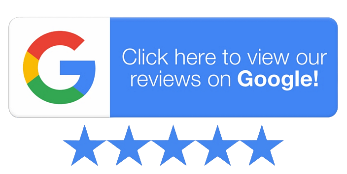 A blue button with white text and the Google logo, encouraging users to click and view reviews on Google, with a five-star rating below.