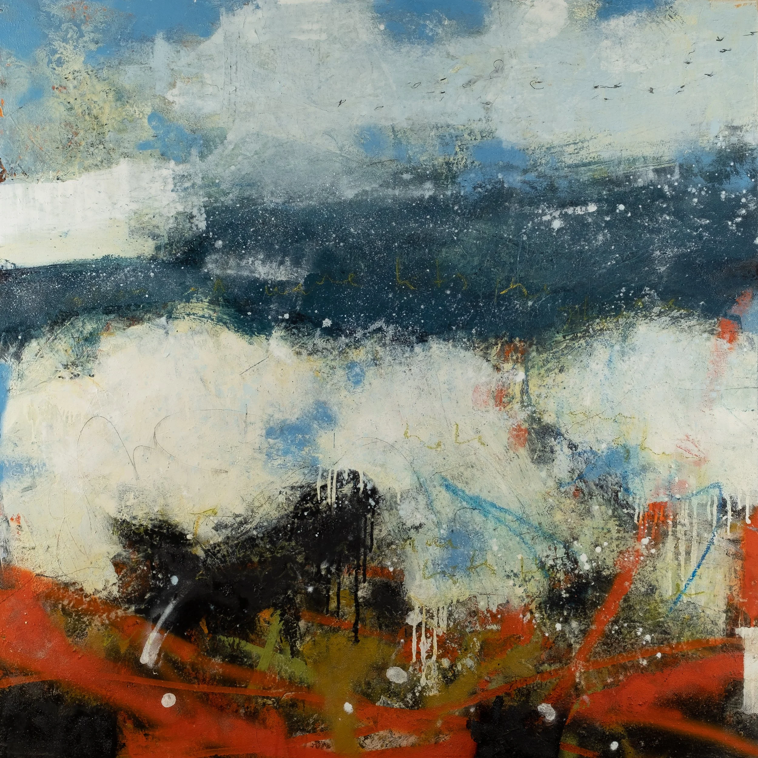 When a Wave Hits the Shore. Estero Bluffs, California 120x120cm Oil & Mixed media on canvas