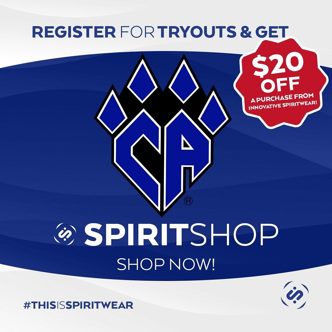As a CA Brands licensed vendor, Innovative Spiritwear is offering $20 off to all athletes who register for 
CA team tryouts now through April 30!&nbsp;&nbsp;When you register for tryouts you will receive a discount code in your confirmation email fro