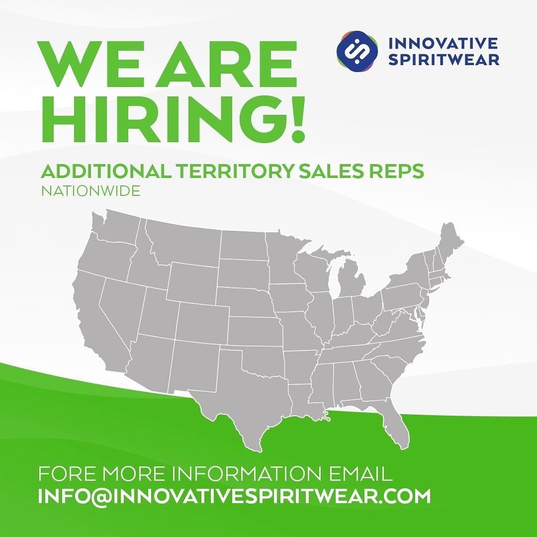 Innovative Spiritwear is is looking for highly motivated,
experienced Territory Sales Reps. Outside
sales and industry knowledge preferred. Responsibilities include
building and maintaining a customer base through
exceptional customer service and pro
