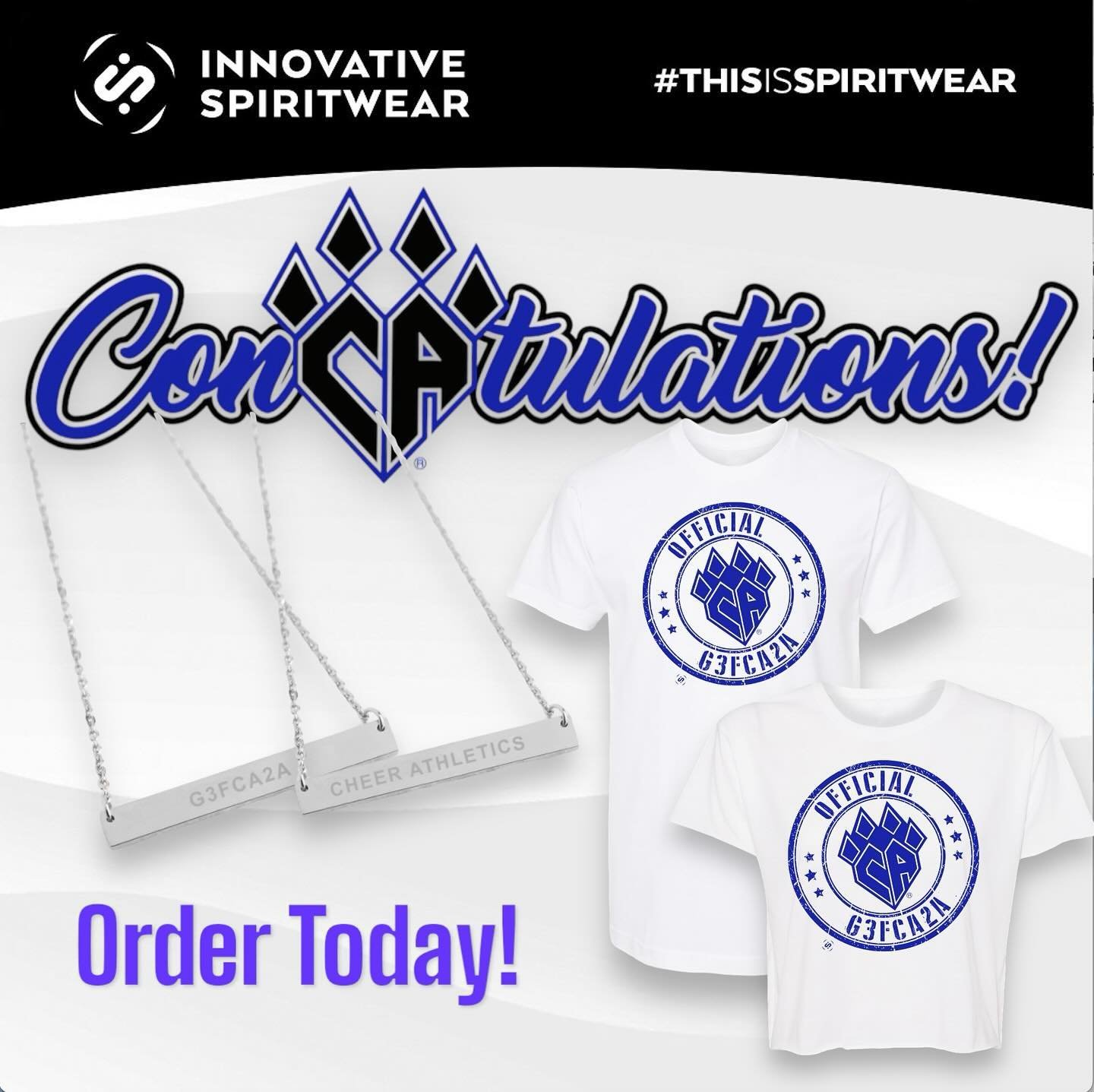 ConCATulations! To All The New Cats In Town!
Celebrate With An Exclusive, Limited Time Only Necklace Or G3FCA2A &ldquo;Official&rdquo; T-Shirt.

Shop Now!
www.innovativespiritwear.com/cheer-athletics
*
*
*
#thisISspiritwear #thisISallstar #cheer #all