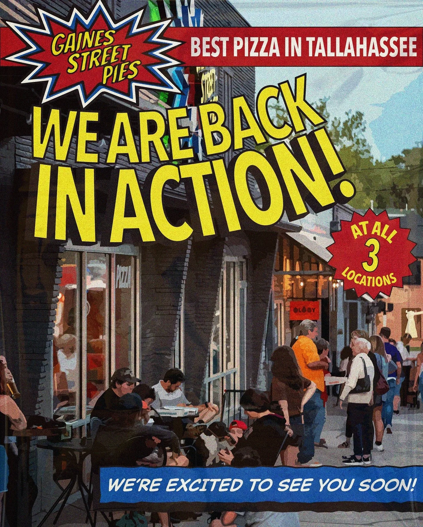 All 3 locations are back in action starting at 5pm! Stop by any of our three Tallahassee locations, for delivery, call us up, or put an order in online (gainesstreetpies.com or on the Gaines Street Pies App!)

Gaines Street Pies (850) 765-9275
GSP on