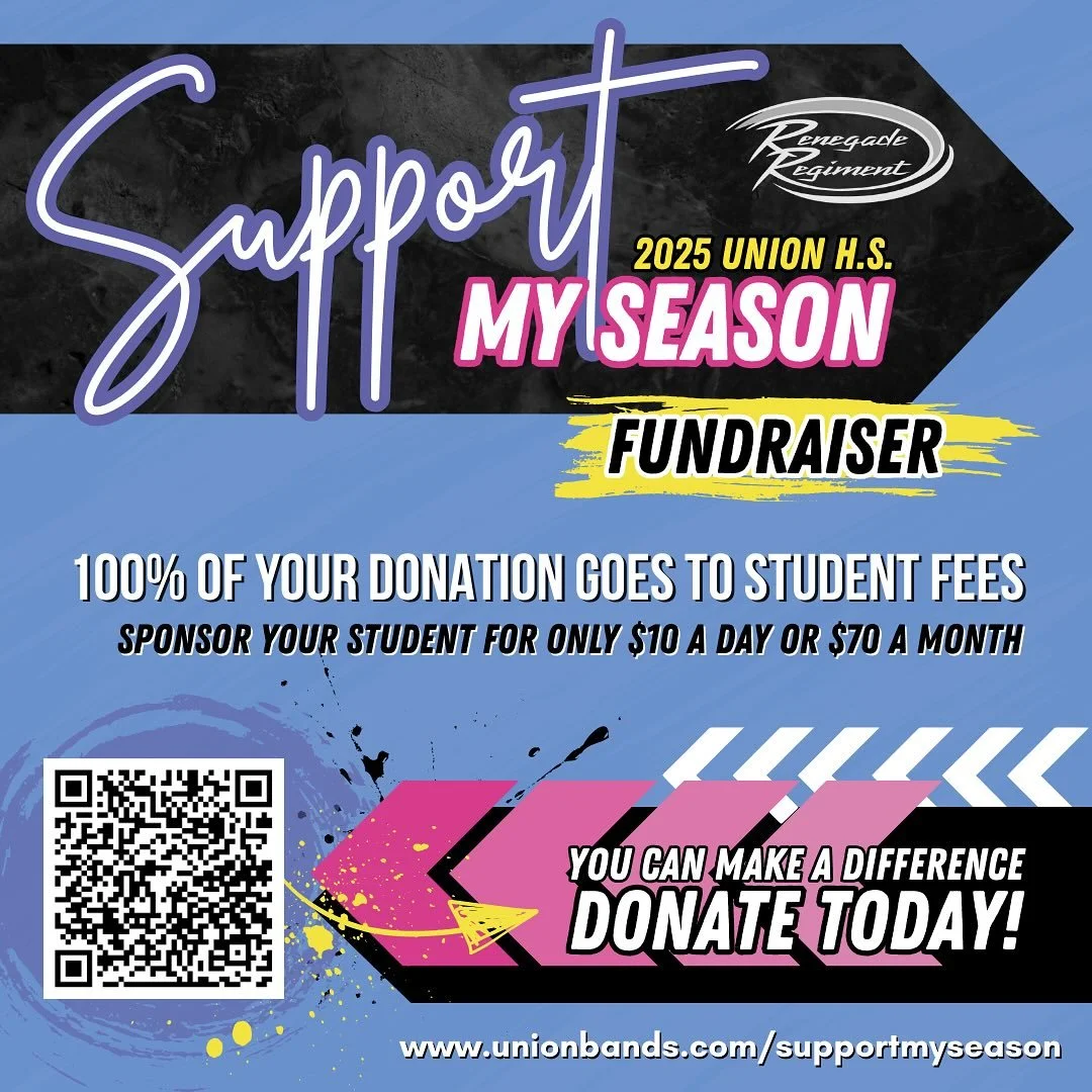Support our members with the &ldquo;Support my Season&rdquo; fundraiser. Scan the QR code or visit www.unionbands.com/supportmyseason