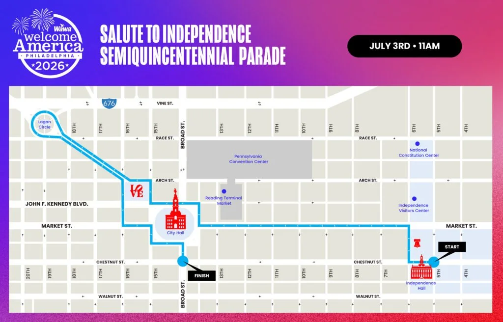 Map of Philadelphia July 3 Parade Map
