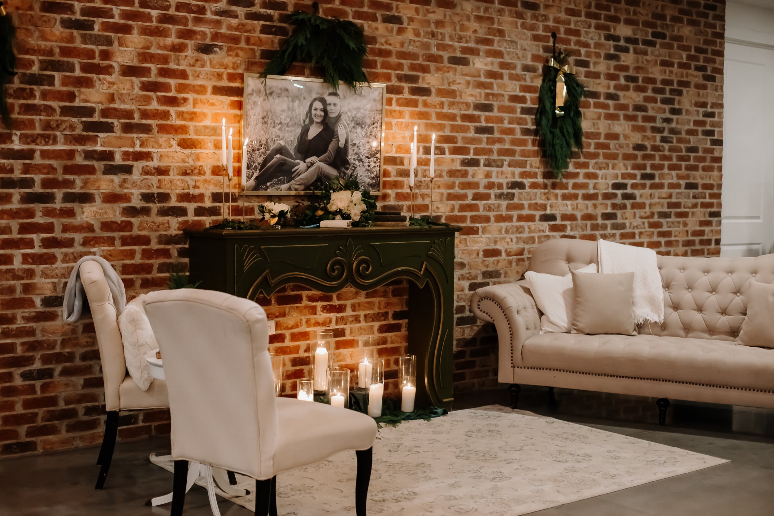 Winter Wedding Missouri Venue Emerson Fields cozy lounge fireplace mantle (3).jpg