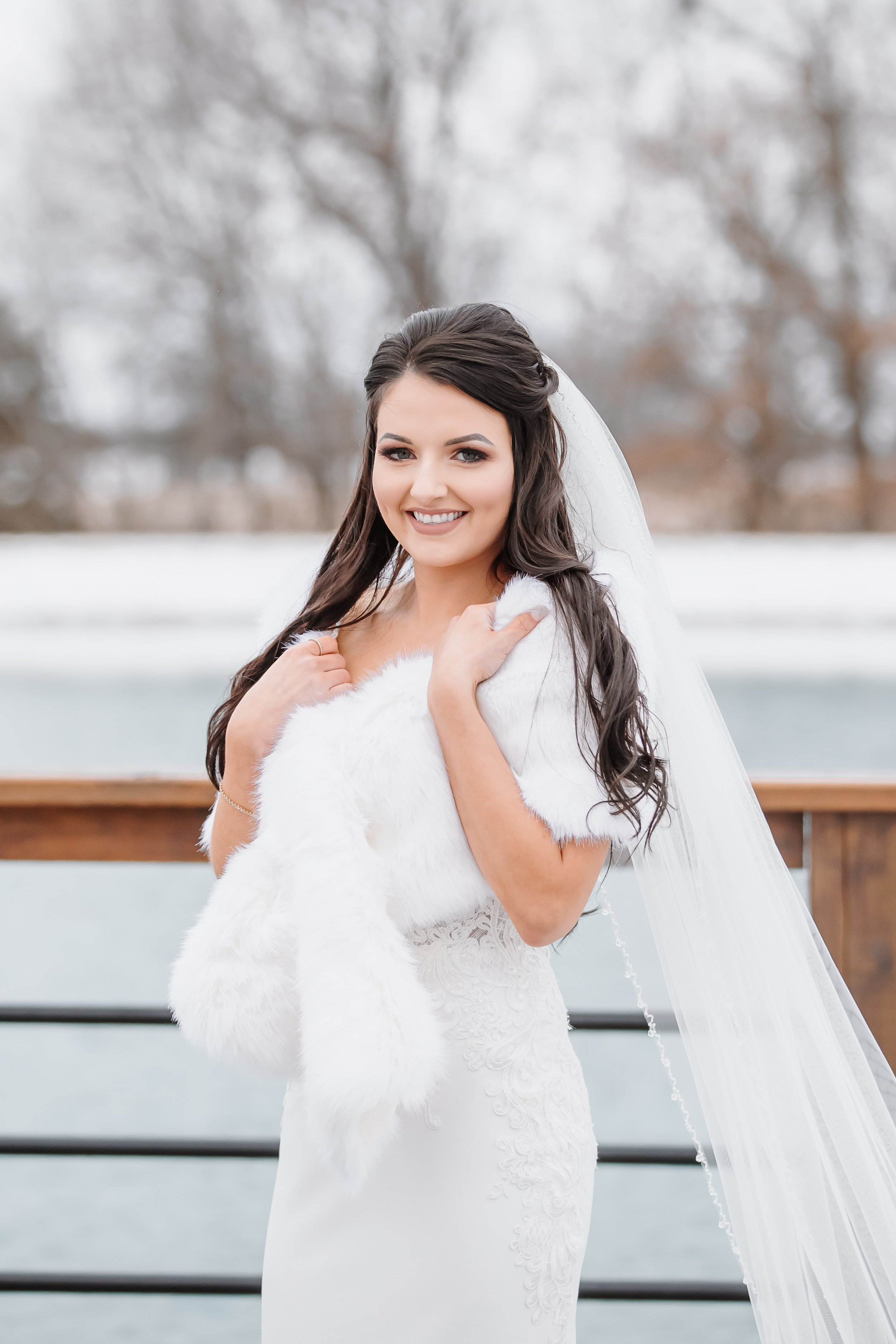 Winter Wedding Missouri Venue Emerson Fields bride winter wedding dress gown fur stole.jpg