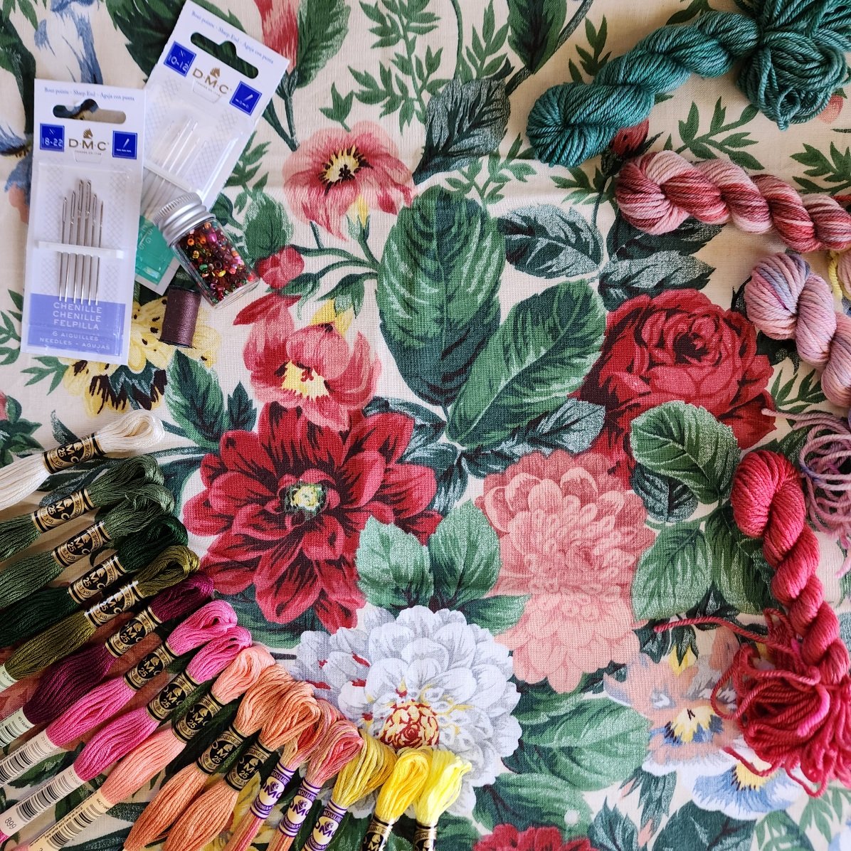 Dream Dahlias One of a Kind Vintage Textile Kit from Fleur Woods Embroidery Art Studio — Fleur