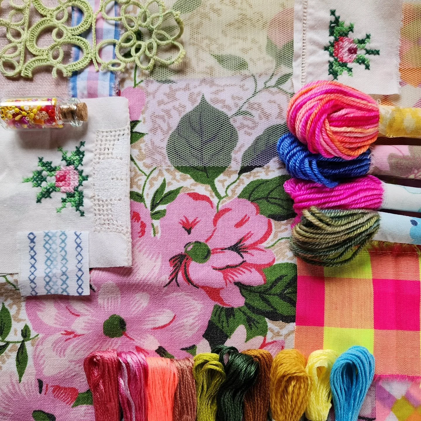 Creating is soothing my soul right now. Colours, textures &amp; stitches are a balm. If you're needing more joy and more chill in your days these beauties might be just the thing. 
Here's a little peek at our new textile collage and slow stitch kits 