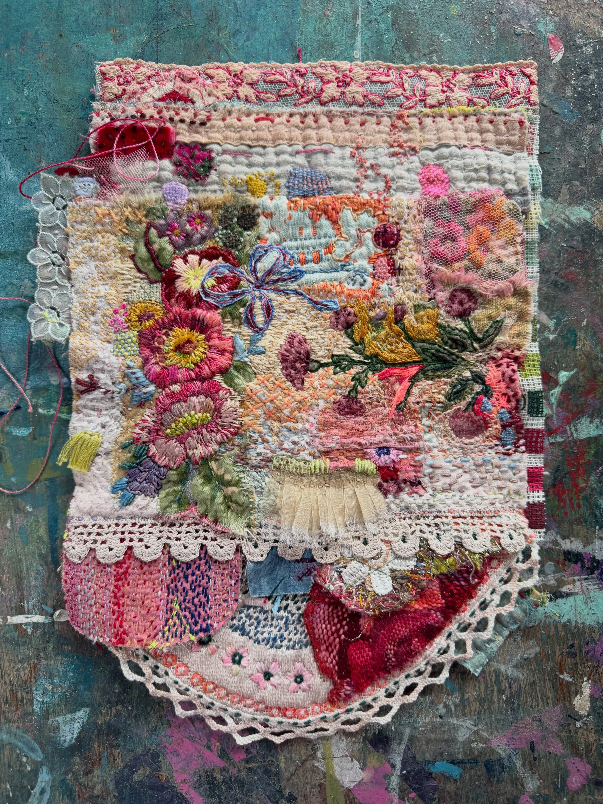 &lsquo;Raspberry Beret&rsquo; &hellip; just putting the finishing touches on this artwork. Capturing a feeling and sharing the essence of things, materials, objects. The kind you find at the second hand store &amp; in the window of the atelier and th