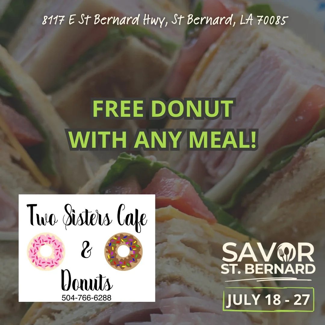 Have you seen what our local restaurants are serving up for #SavorStBernard? 🤤⁠
These specials are available July 18&ndash;27 only, so swipe through, screenshot your must-tries, and plan your foodie adventure! 🗺️🍔🍰⁠
⁠
See all specials at savorstb