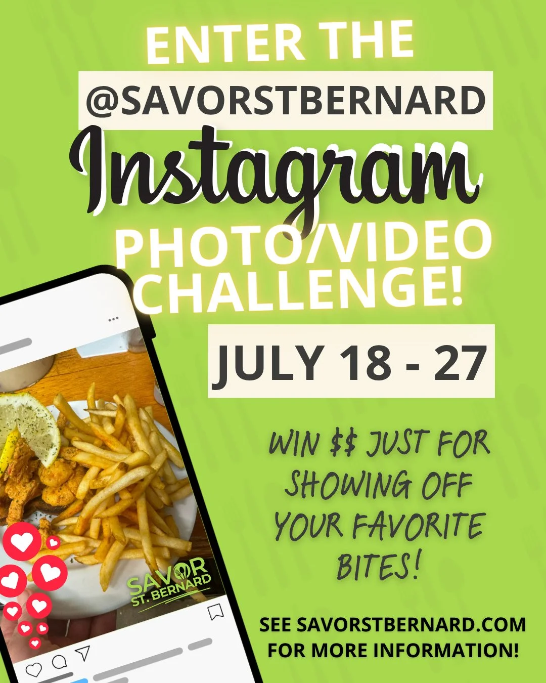 🔥 Foodie friends, it&rsquo;s your time to shine! 🔥⁠
The Savor St. Bernard Instagram Challenge runs July 18&ndash;27, and we&rsquo;re giving away $400 in Visa gift cards to the top photo and video!⁠
⁠
Here&rsquo;s how to enter:⁠
🍴 Visit a participa