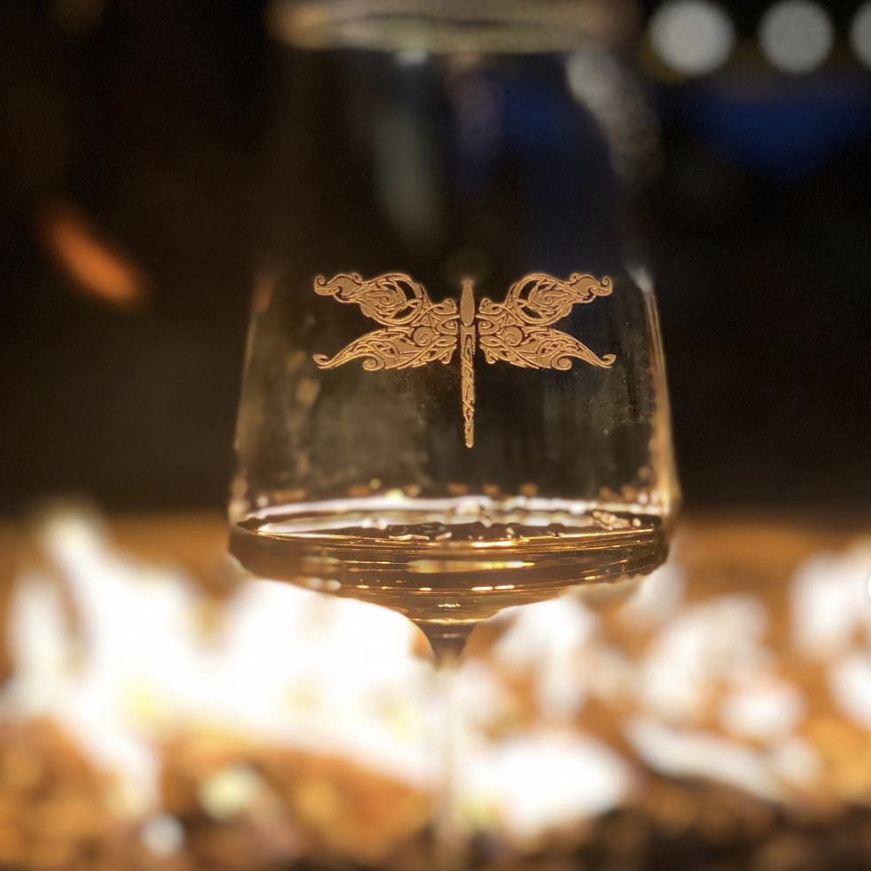 Photo: Odonata wine glass at fireside