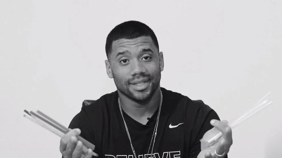 Strawless in Seattle: Russell Wilson steals plastic straws