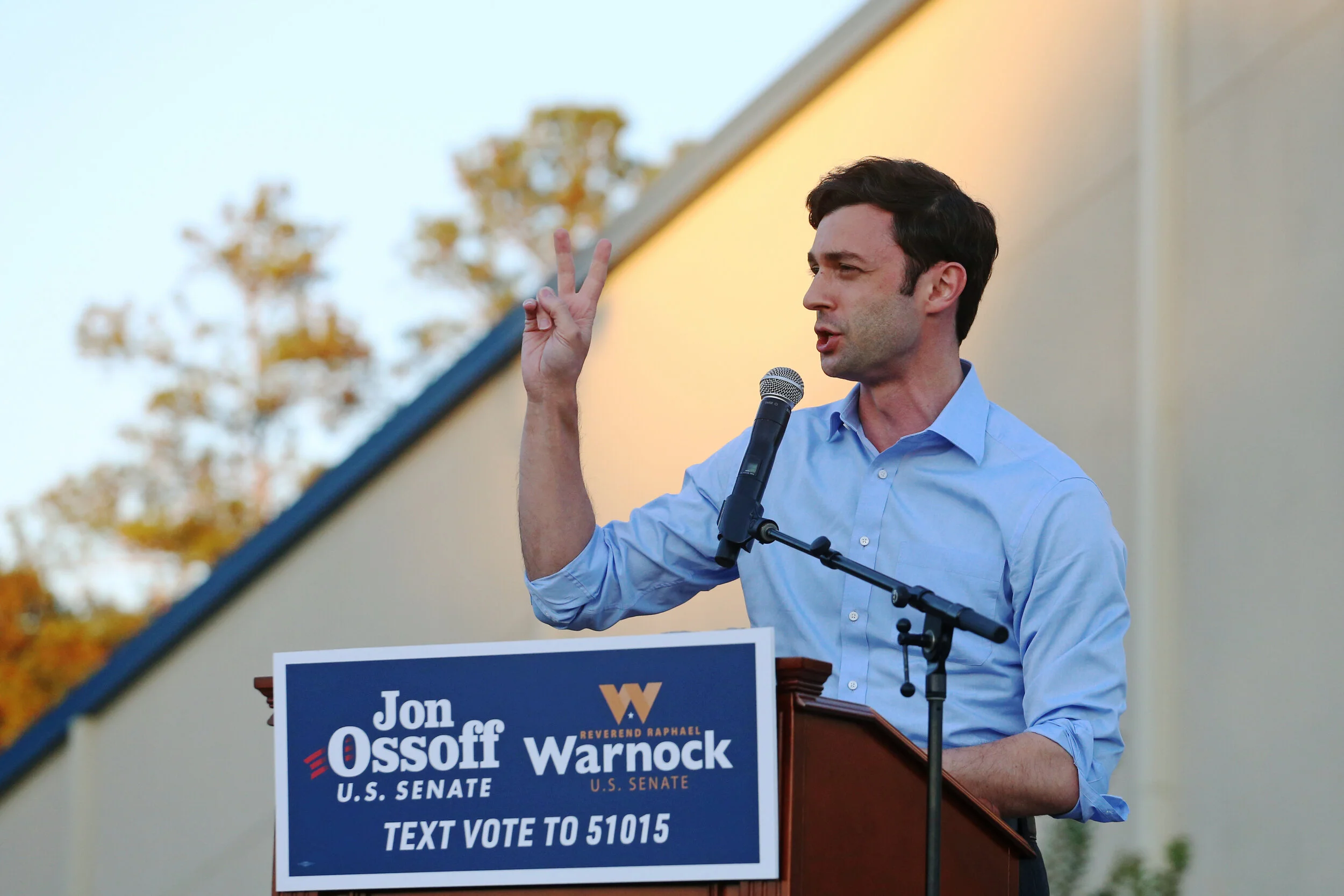  Jon Ossoff, Georgia Democratic candidate for the U.S. Senate, speaks during Get Out the Vote’s event at Divine Faith Ministries International in Jonesboro, Georgia.  