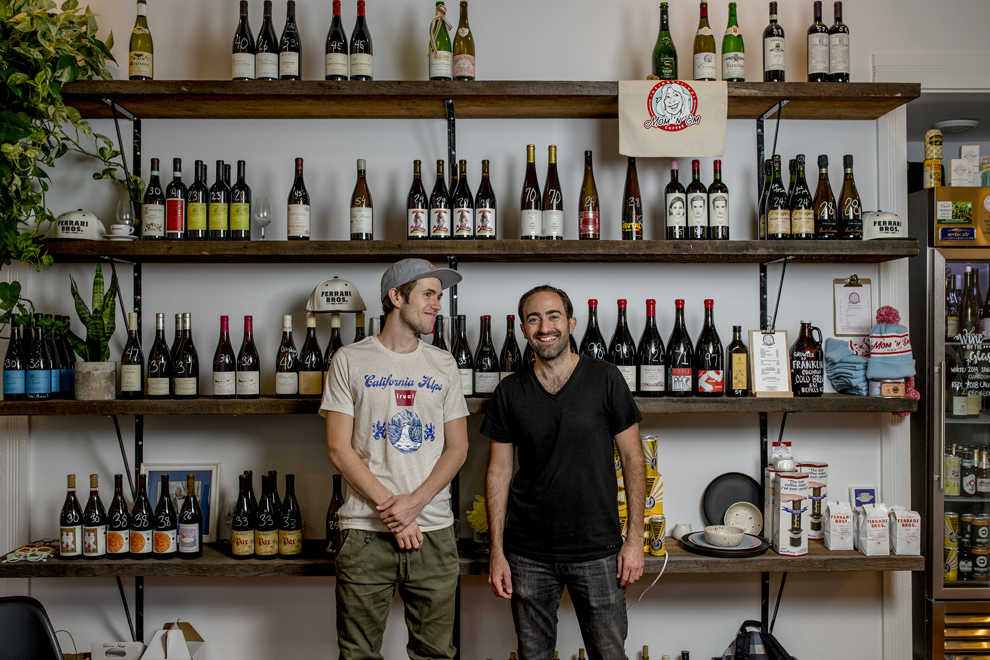  Austin (left) and Tony Ferrari (right) inside  Mom ‘n ‘em Coffee &amp; Wine  on Colerain Ave. in Camp Washington. || Image:  Twin Spire Photography  - Published: 10.2.2019 