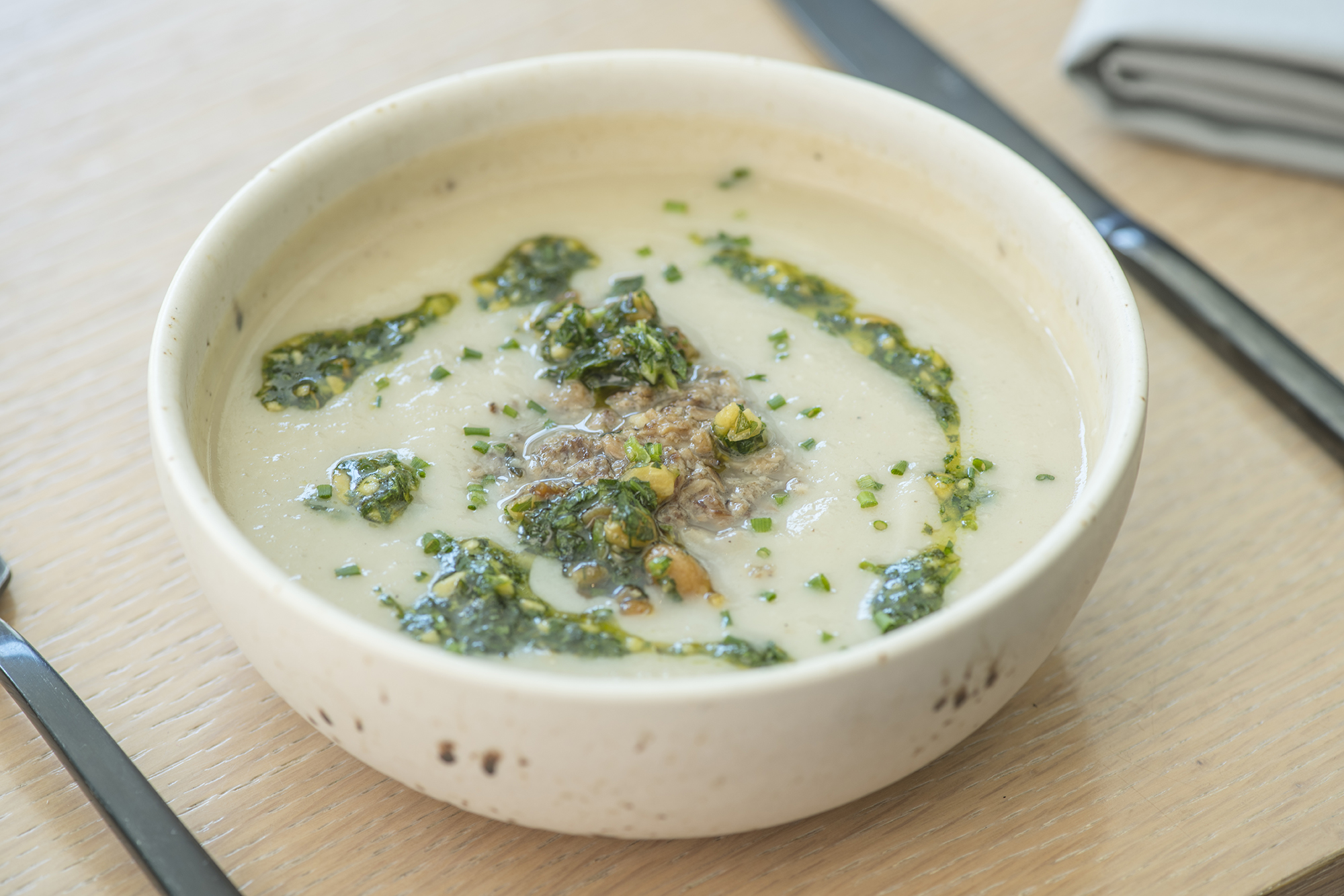  Warm celery root soup with mushroom duxelle, peanut gremolata at  Fausto at the CAC . || Image:  Twin Spire Photography  - Published: 10.2.2019 
