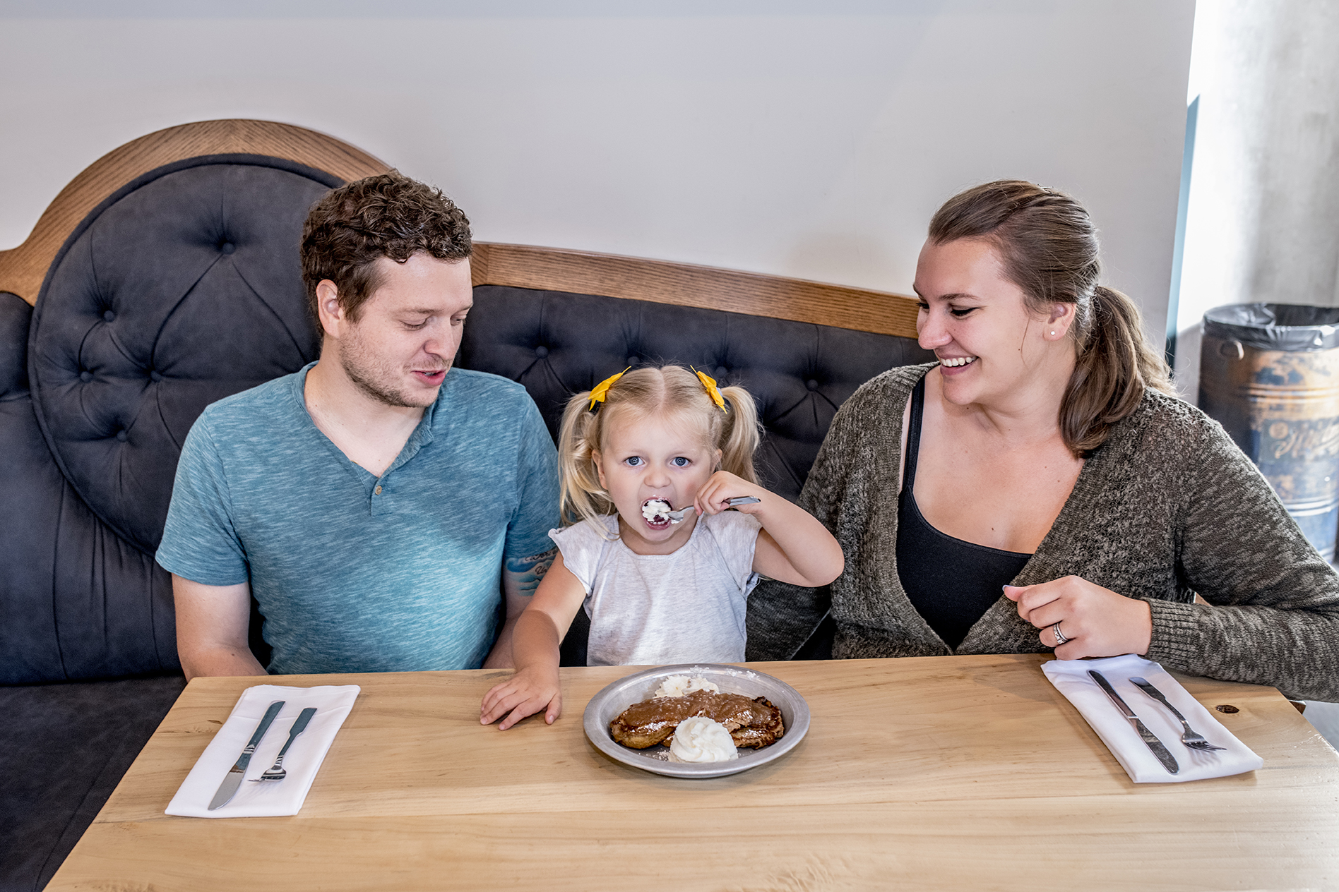  Young family shares a delicious Cascade which are French Toast Biscuits with House Whipped Cream. || Image:  Twin Spire Photography  - Published: 10.9.2019 