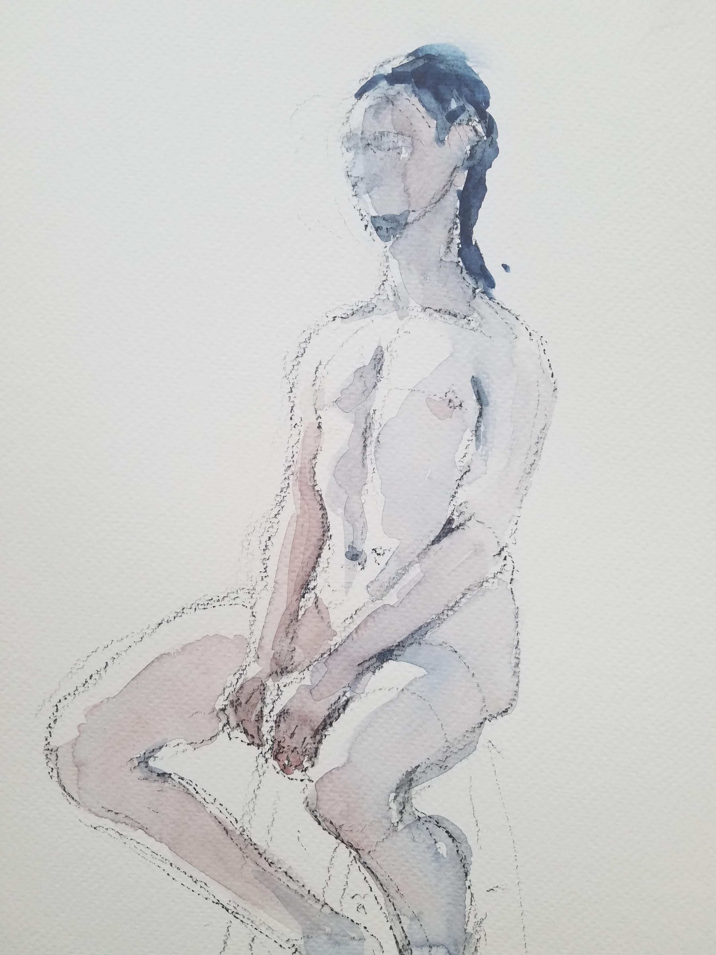 Seated Nude 2, 9"x12" Fabriano, Watercolor, 300 gm