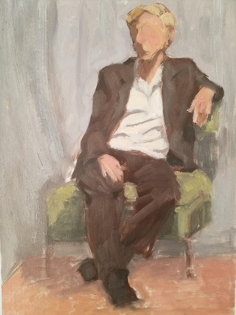 Green Chair, Oil on panel, 12"x16".
