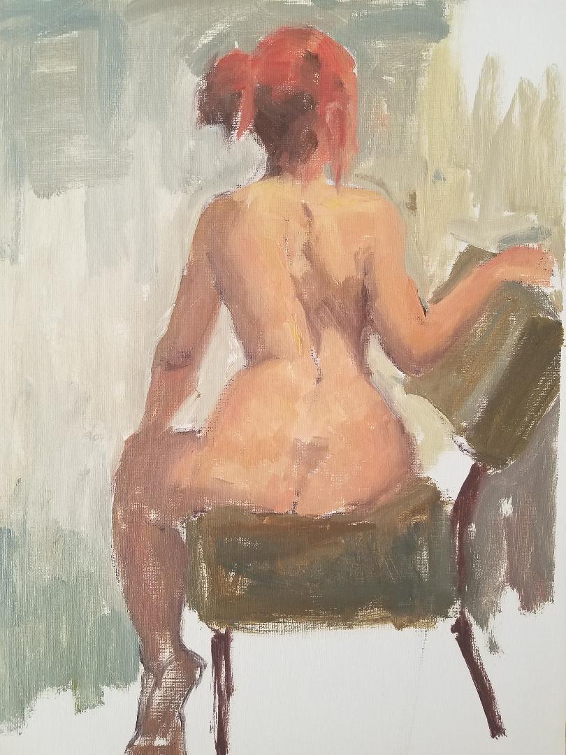 Red Head, Oil on panel, 12"x16".