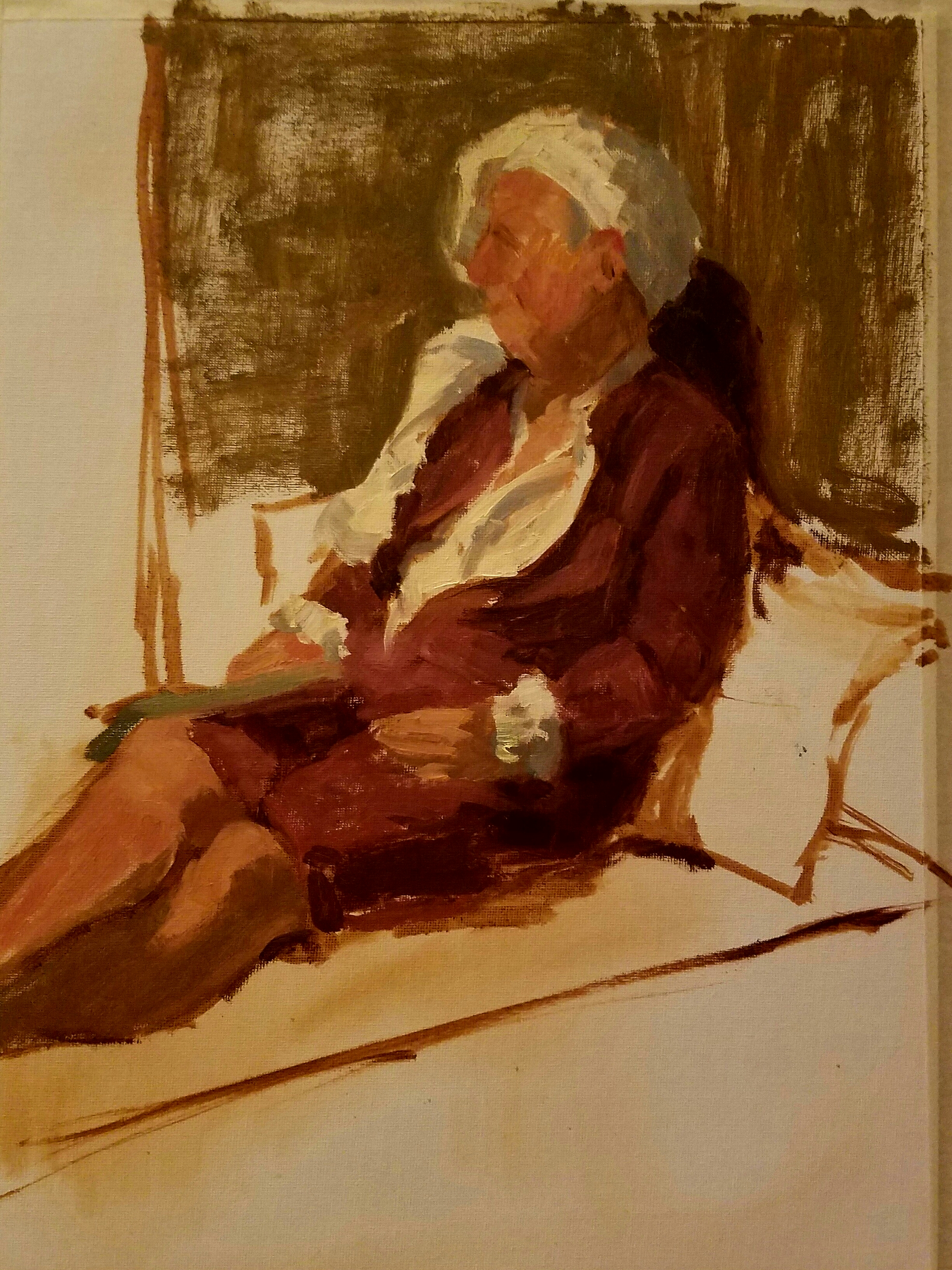 Nightgown and Hat, oil on panel, 12"x16"