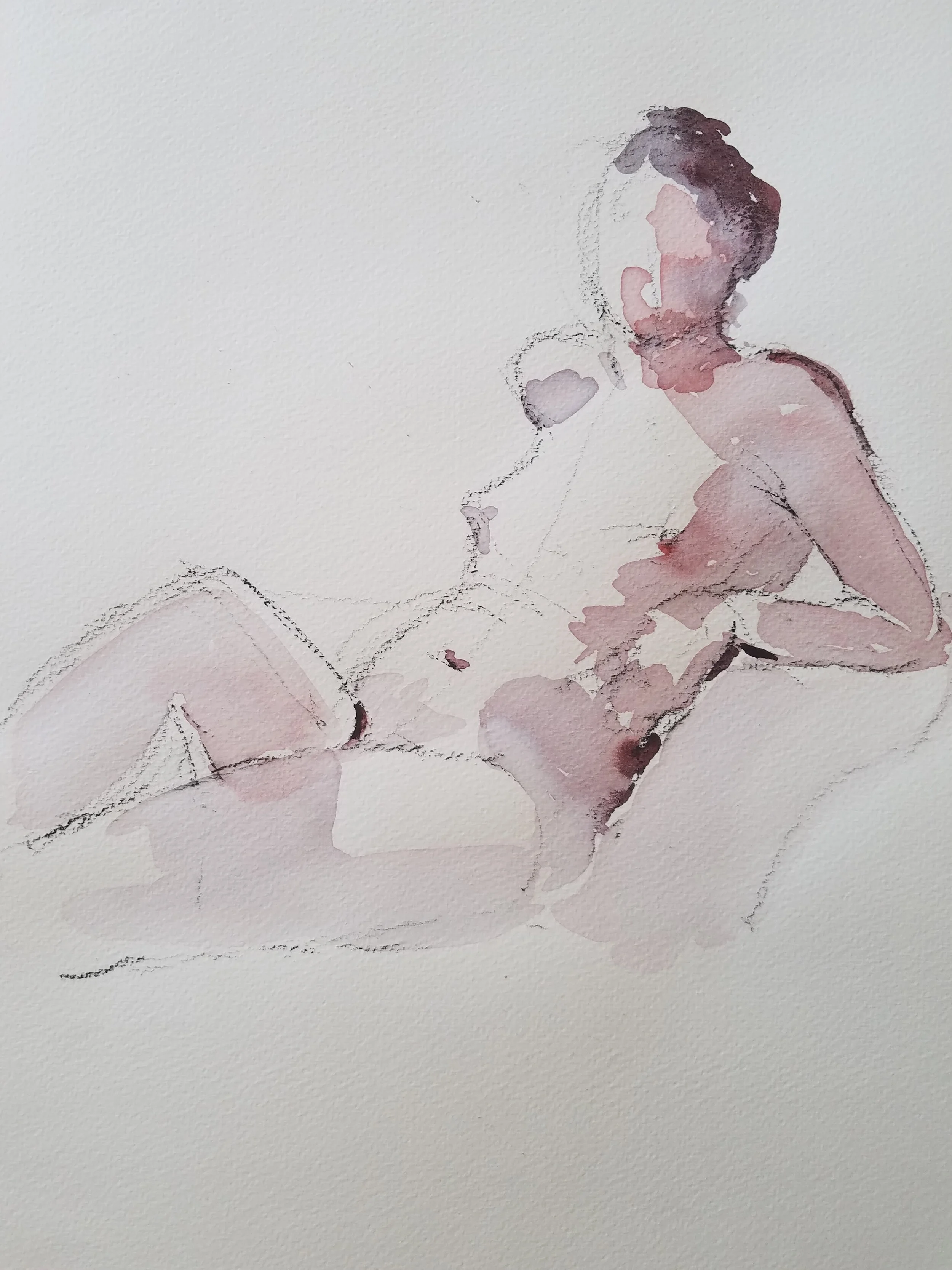 Reclining Nude 1, 9"x12" Fabriano, Watercolor, 300 gm