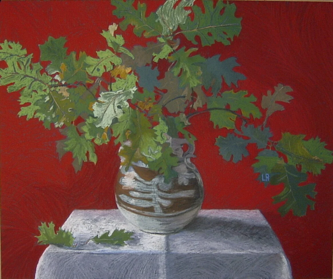 Oak Leaves, Pastel on mat board