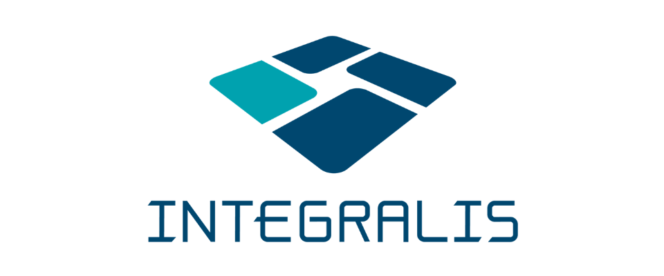 Logotipo de la empresa Integral GIS, con formas geométricas en diferentes tonos de azul y el nombre en letras mayúsculas.