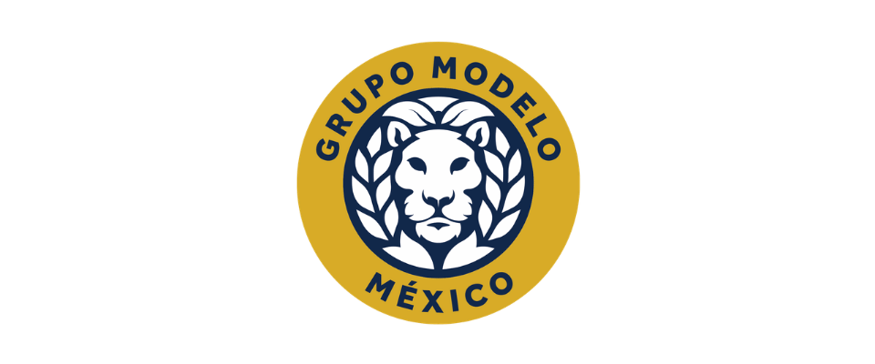 Logo del Grupo Modelo de México con un león en el centro y la leyenda en la periferia.