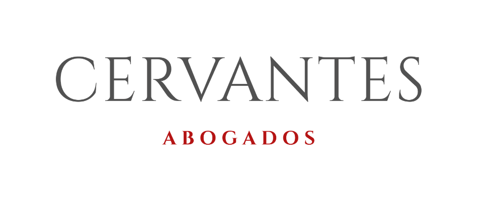 Logo de Cervantes Abogados en letras negras y rojas.