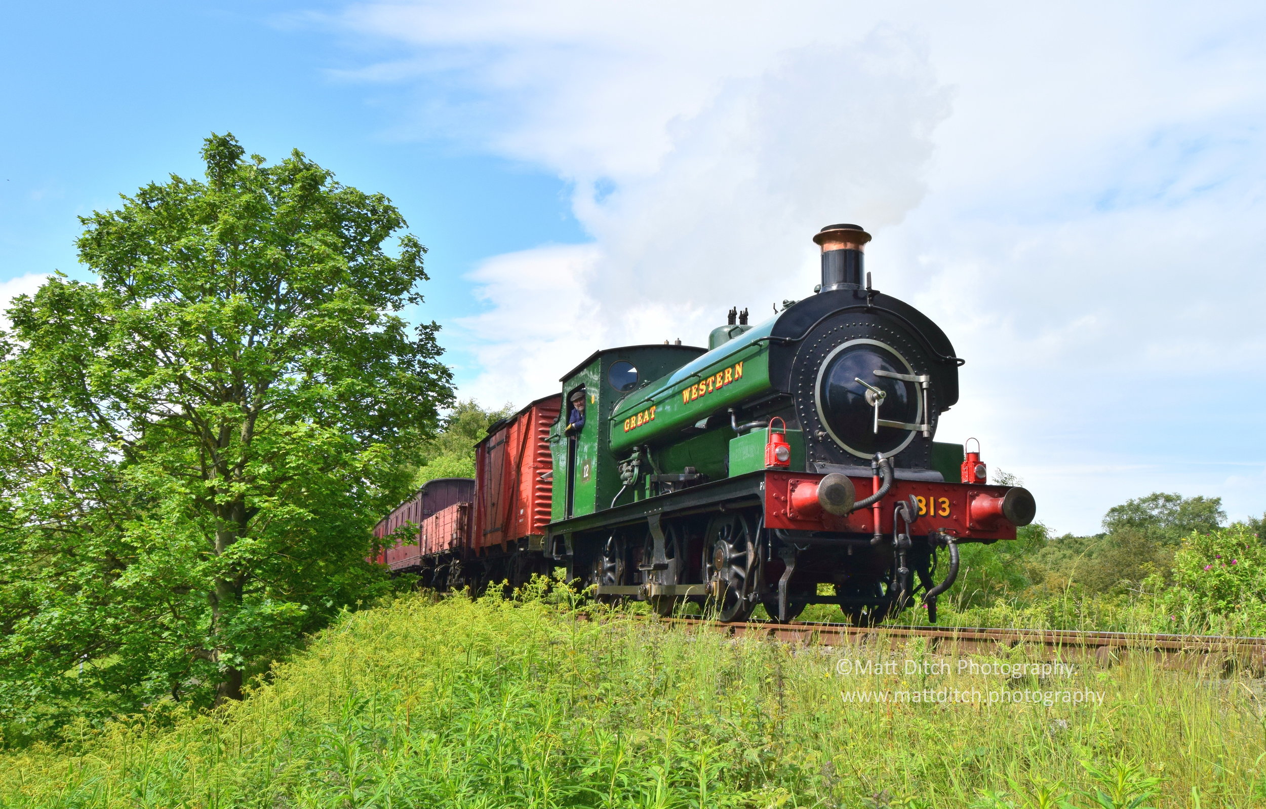 Backworth Collieries No.12 passing Causey Arch car park with a mixed train