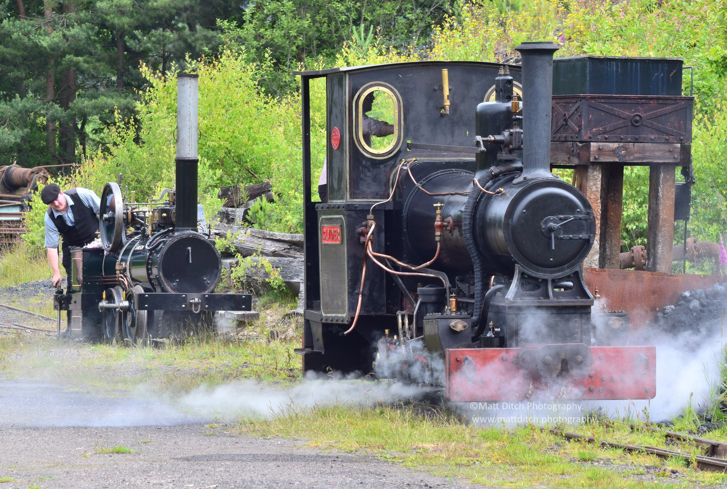  Newly restored Andrew Barclay 0-4-0WT and museum resident replica “Samson” at the start of the day. 