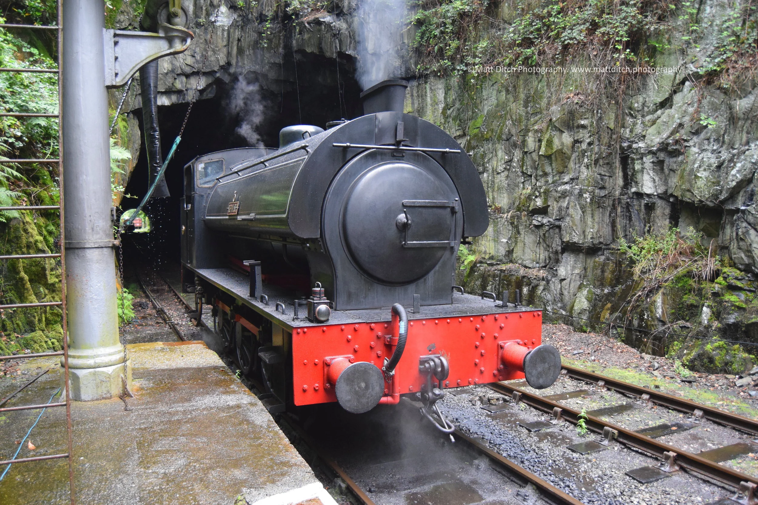  Hunslet Austerity 0-6-0ST “Repulse” shortly after taking on water at Haverthwaite for the return trip to Lakeside.  