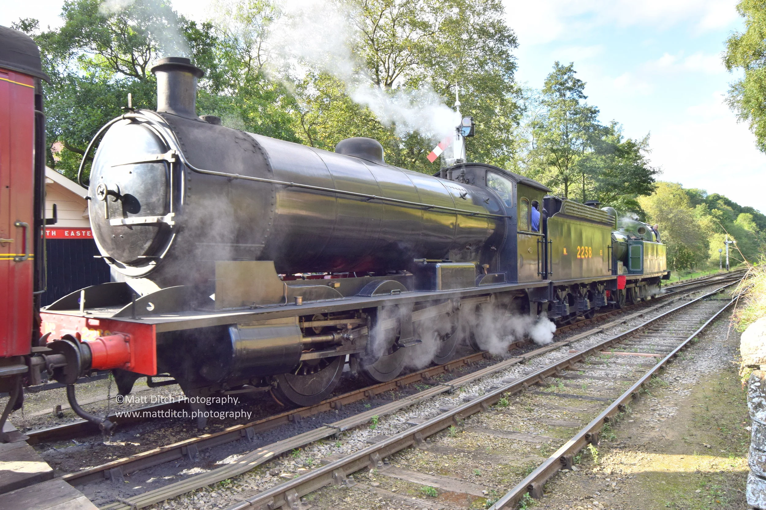  2238 &amp; No.29 double head a train bound for Grosmont. 