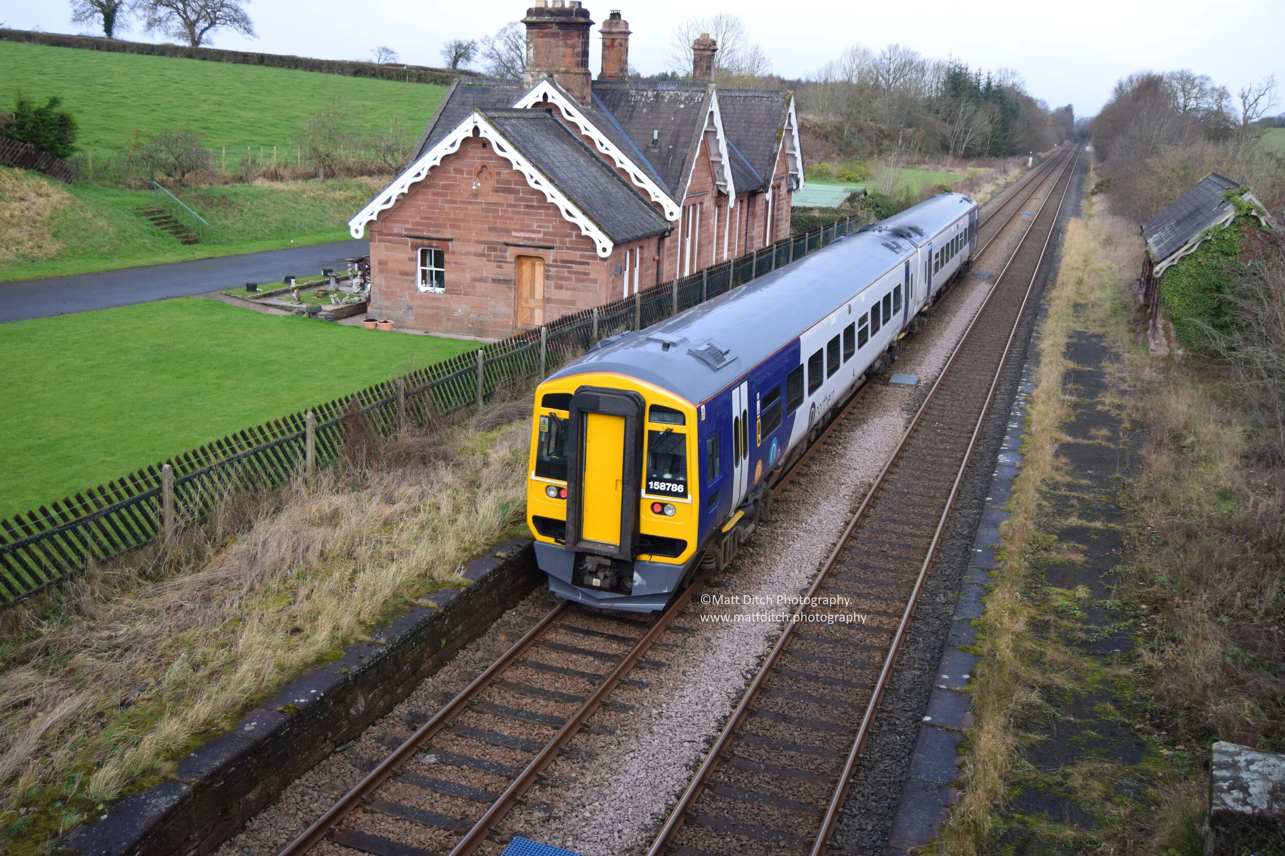  And now some stuff for the fans of more modern railways. Class 158 No.158 786. Passes through the now disused Cumwhinton railway station with a Leeds to Carlisle service. The station closed to passengers in 1956 and the main station building convert