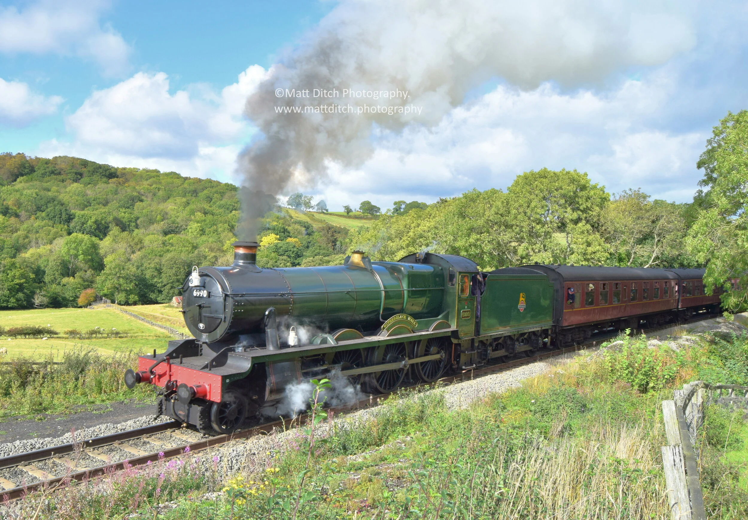   Witherslack Hall passes over Grosmont Viaduct with a train for Pickering.   