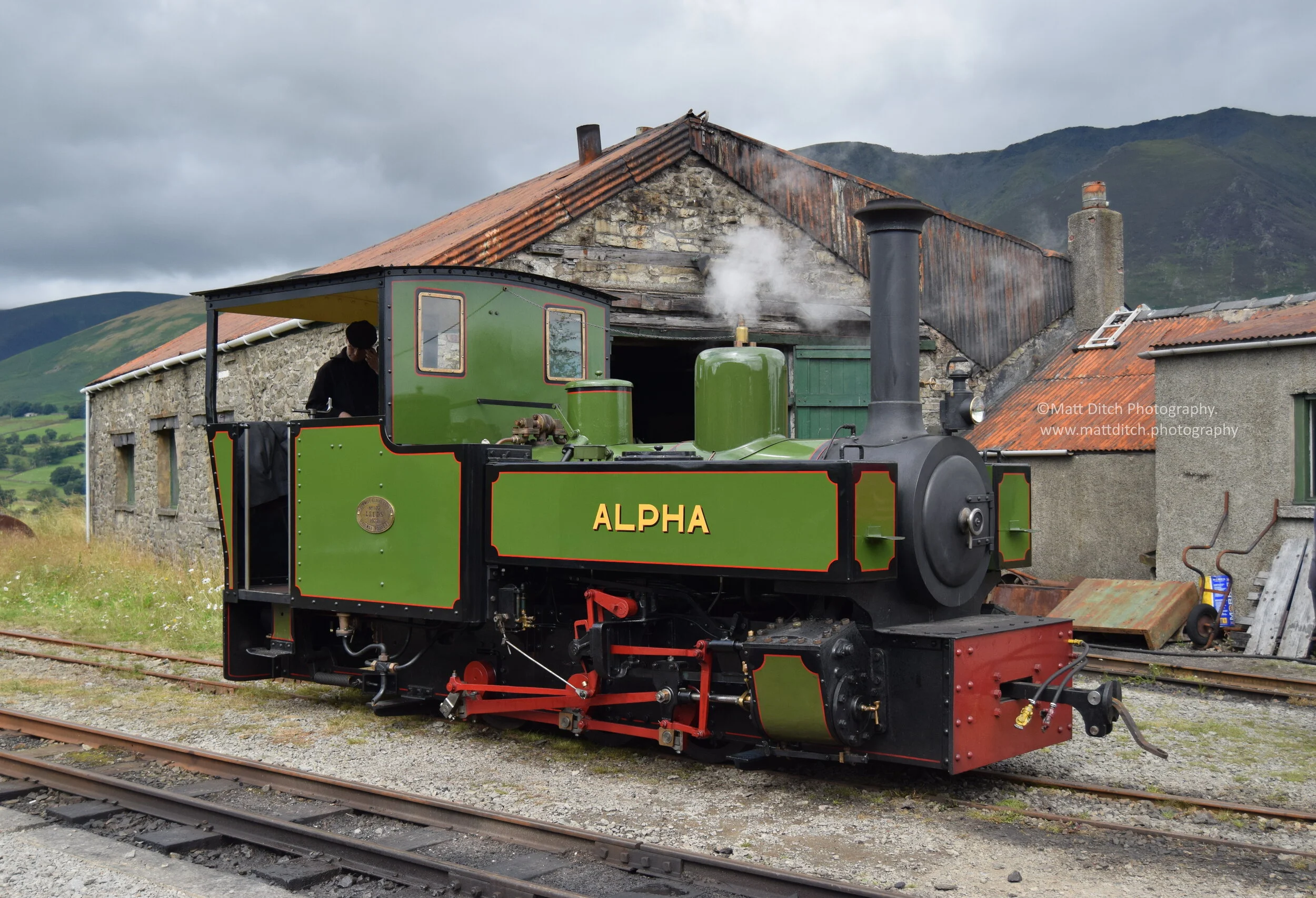 "Alpha" in front of the engine shed.